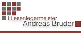 Logo mit Kacheln und Schriftzug "Fliesenlegermeister Andreas Bruder" in braun und grau.
