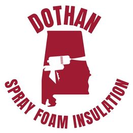 Red logo showing Alabama with spray gun, text: "Dothan Spray Foam Insulation."