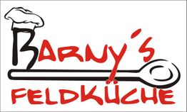 Logo von "Barny's Feldküche" mit Kochmütze und einem Löffel im Schriftzug.