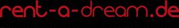 Roter Schriftzug "rent-a-dream.de" auf schwarzem Hintergrund.