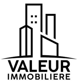 Logo de Valeur Immobilière avec des silhouettes de bâtiments noirs sur fond blanc.