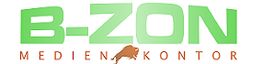 Logo mit grünem Text "B-ZON", darunter rot "Medien Kontor", mit Tier-Silhouette.