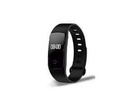 Reloj inteligente negro con pantalla digital mostrando la hora "08:00".