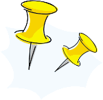 Zwei gelbe Reißzwecken auf weißem Hintergrund, eine größer als die andere.