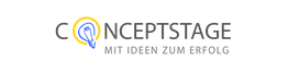 Logo: CONCEPTSTAGE mit Glühbirne und Text "Mit Ideen zum Erfolg".