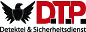 Logo mit schwarzem Adler, roten Buchstaben "D.T.P.", und Text "Detektei & Sicherheitsdienst".