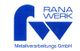 Logo von Rana Werk Metallverarbeitungs GmbH in Blau mit stilisiertem "rw"-Symbol.