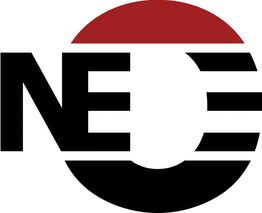 Logo mit schwarzem "NE" und rotem und schwarzem Halbkreis.