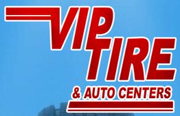 Red "VIP Tire & Auto Centers" logo on a blue background.