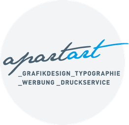 Logo mit Schriftzug "apart art" und Text: Grafikdesign, Typographie, Werbung, Druckservice.