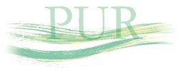 "Wellenartige Illustration mit dem Wort 'PUR' in grünen und gelben Pastelltönen."