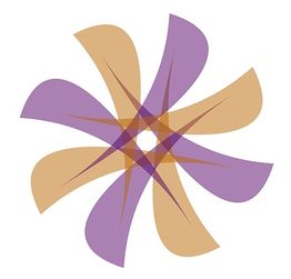 Abstracte bloemvorm met paarse en bruine vlakken op een witte achtergrond.