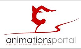 Logo mit rotem Turner und Text "animationsportal – arbeiten, wo andere Urlaub machen".