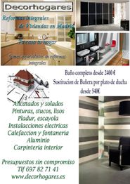 Anuncio de Decorhogares para reformas integrales en Madrid, con servicios y precios detallados.