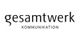 Logo mit dem Text "gesamtwerk KOMMUNIKATION" in schwarzer Schrift auf weißem Hintergrund.