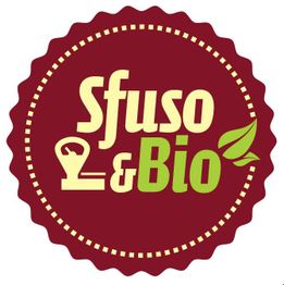 Logo rotondo con scritta "Sfuso & Bio" e icona di bilancia e foglie verdi.