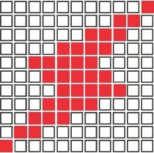 Gitter mit roten und weißen Quadraten, bildet einen diagonalen roten Pfeil nach oben rechts.