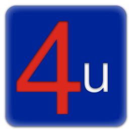 Número rojo "4" y letra blanca "u" en fondo azul.