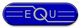 Blaues Logo mit den Buchstaben "EQU" in der Mitte und weißen Linien links und rechts.