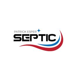 "Patrick Esper Septic logo with red and blue swoosh and shining star above text."