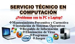 Servicio técnico en computación; mantenimiento, instalación y eliminación de virus.