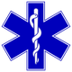Stella della vita blu con bastone e serpente, simbolo medico d'emergenza.