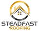 Logo of Steadfast Roofing with a stylized house and circular design in gold and black.