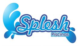 Logo da Splish Piscinas com letras azuis e ilustração de respingo de água.