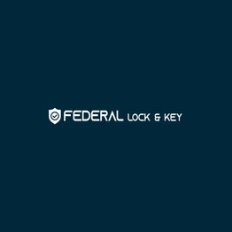 "Logo of Federal Lock & Key with a shield icon on a dark blue background."