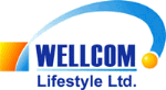 Logo von Wellcom Lifestyle Ltd. mit blauem Schriftzug und gelbem Bogen.