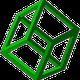 Optische Täuschung eines grünen geometrischen Objekts in verschachtelter Würfelform.