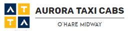 Logo of Aurora Taxi Cabs with the text "O'Hare Midway" below.