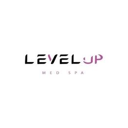 Level Up Med Spa logo with black and purple text on a white background.