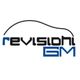Logo con scritta "revisioni GM" stilizzata, sormontata da un contorno di auto.