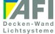 Logo mit grauem "AFI", farbigen Rechtecken oben links, Text "Decken-Wand Lichtsysteme" darunter.