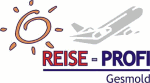Logo mit Sonne, Flugzeug und Text "Reise-Profi Gesmold".