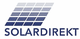 Logo von Solardirekt mit stilisierten Solarzellen in Blau und Grau.