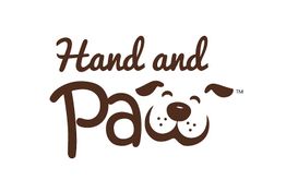 Logo reading "Hand and Paw" with the word "Paw" designed as a dog's face.