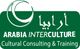 Grünes Logo mit arabischem Text, "Arabia Interculture", Beratung und Schulung in Kultur.