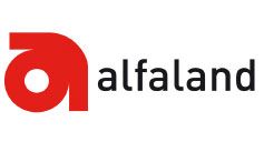 Logotipo de Alfaland con una letra "a" roja a la izquierda y texto negro a la derecha.