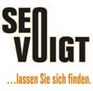 Schwarz-orangene Grafik: "SEO VOIGT" und "lassen Sie sich finden." auf weißem Hintergrund.
