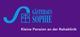 Blaues Logo "Gästehaus Sophie" auf lila Hintergrund, Text: "Kleine Pension an der Rehaklinik".