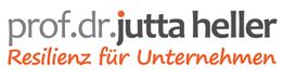Text: "prof.dr. jutta heller Resilienz für Unternehmen" in grauer und oranger Schrift.