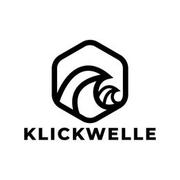 Hexagon-Logo mit stilisierter Welle und dem Text "KLICKWELLE" in schwarzer Schrift darunter.