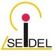 Logo mit gelbem Rahmen, rotem Kreis und Text "Seidel".