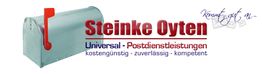 Grauer Briefkasten, Logo "Steinke Oyten", Slogan: "kostengünstig - zuverlässig - kompetent".
