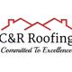 Logo of C&R Roofing with red roof design and "Committed To Excellence" tagline.