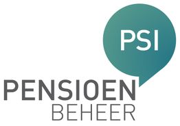 Logo met tekst: "PSI Pensioen Beheer" in grijze letters en een groene cirkel met "PSI".
