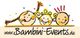 Drei lachende, stilisierte Kindergesichter mit bunten Details und der Schriftzug "www.Bambini-Events.de".