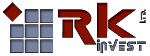 Logo mit stilisiertem Quadrat und "RK invest" Schriftzug in Rot und Grau.